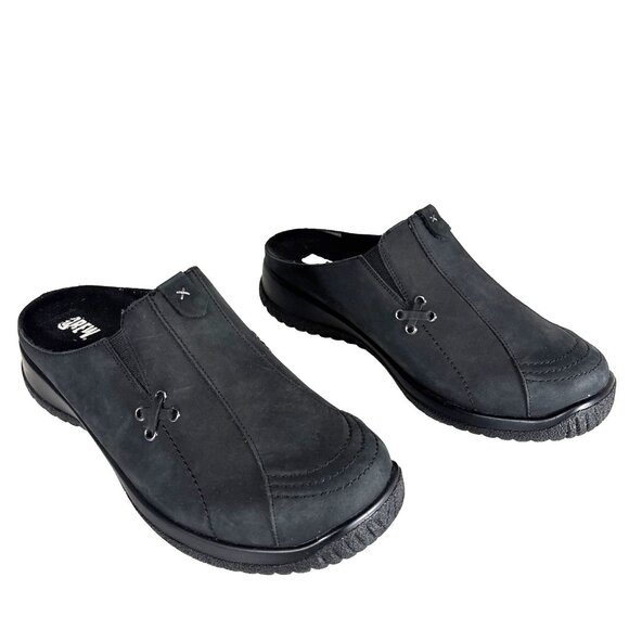 Drew Hannah Black Nubuck Leather Clogs Women's Sz 10W Comfy Casual Slip-On Shoes - Picture 1 of 10